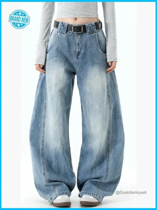 Barrel Wide Leg Jeans Loose Oversized Boyfriend Pants Y2K Aesthetic Street Style - Picture 6 of 6